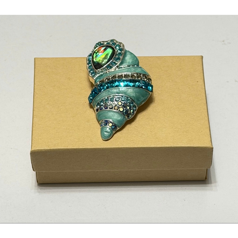 Seashell Brooch Pin Teal Silver Unbranded